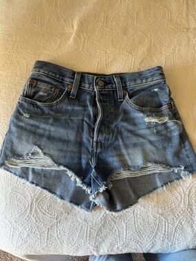 Levi's Distressed Blue High-Rise Denim Shorts